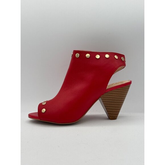 Vince Camuto Red Leather Peep-Toe Studded Bootie Heels 7.5W With Zipper Closure - Picture 6 of 8